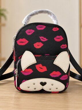 Betsey Johnson Lip Print Puppy Mini Backpack Dog Face NWT
